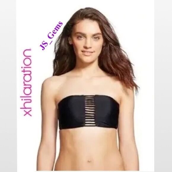 Xhilartion Swimwear Bikini Bandeau Top Womens Small Petite Black Bathing Suit - Picture 1 of 16